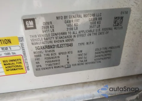 2014 Buick Enclave Leather from USA, damaged, VIN 5GAKRBKD1EJ277849